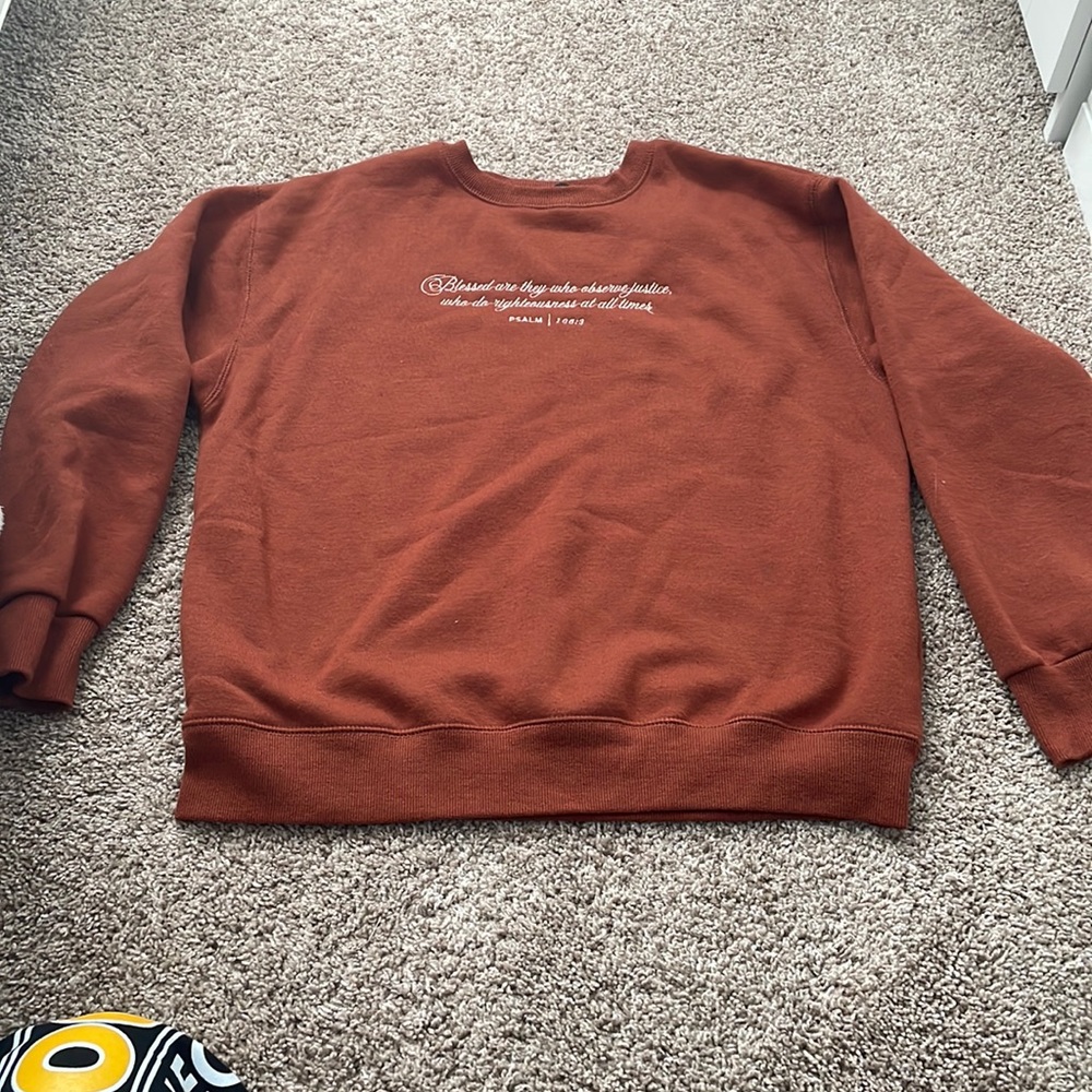 Forever 21 size small brown sweatshirt with Psalm 106:3